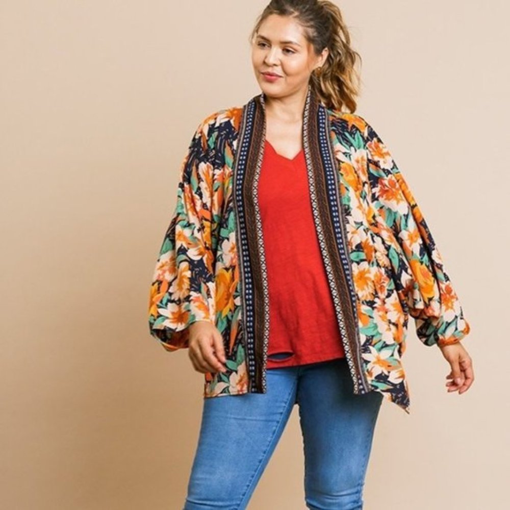 NWT UMGEE Floral Long Sleeve Open Front Kimono